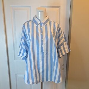 LOFT Blue and White Striped Top